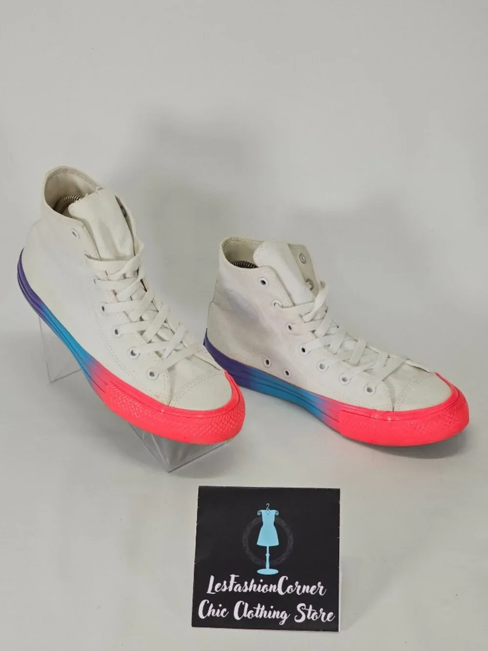 Converse  Junior White Cotton Chuck Taylor All Star Rainbow Sneakers Size 6 2043 - Picture 4 of 16